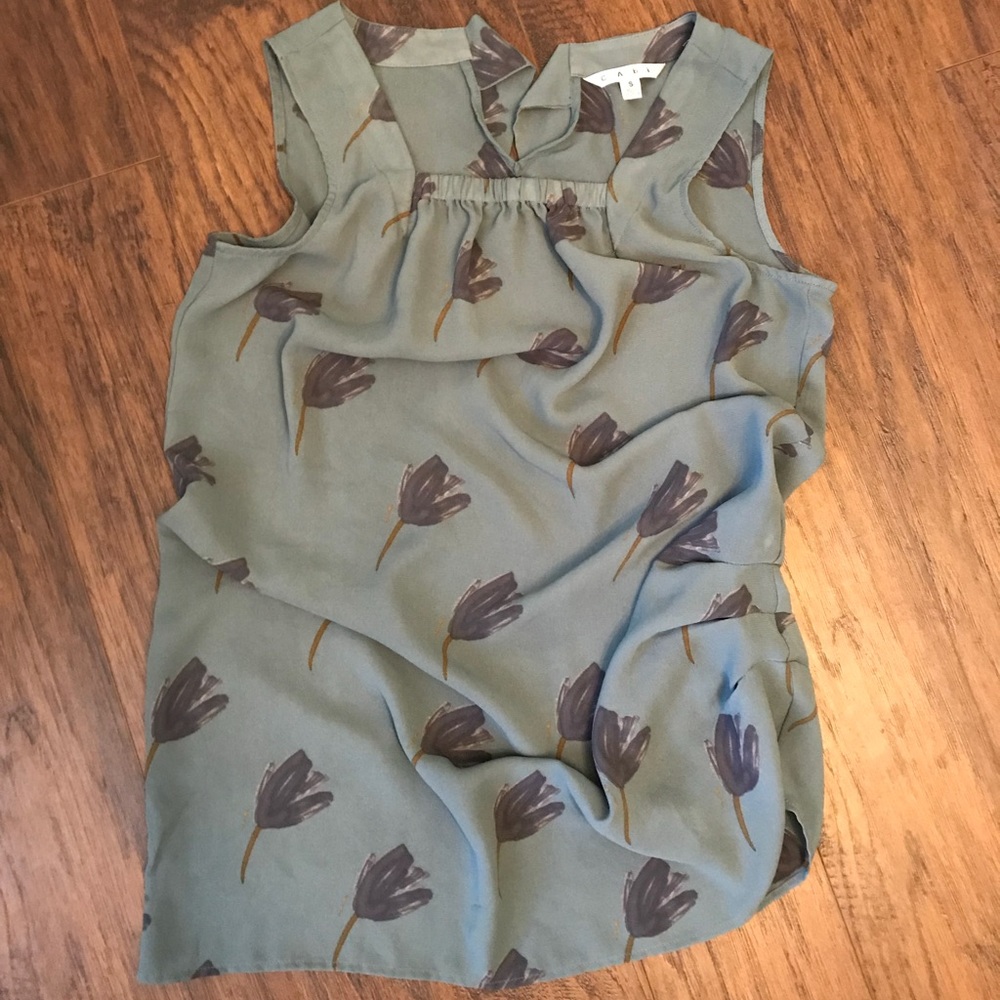 CAbi Sleeveless Blue Gray Tulip Blouse S